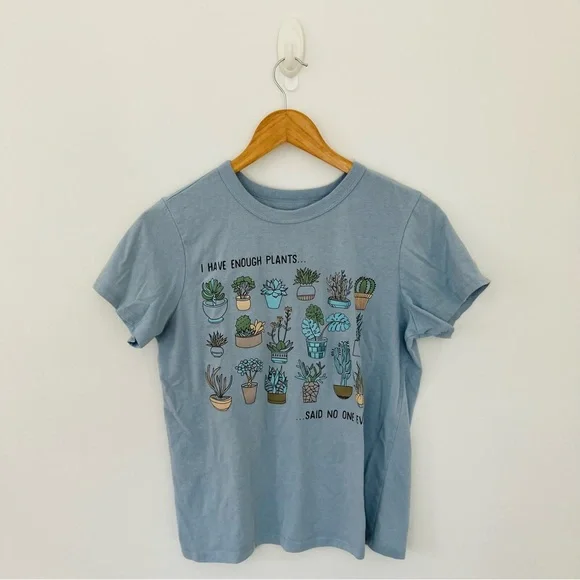 Blue Graphic Plant T Shirt I Have Enough Plants Said No One Ever Cute Mom - Picture 6 of 7